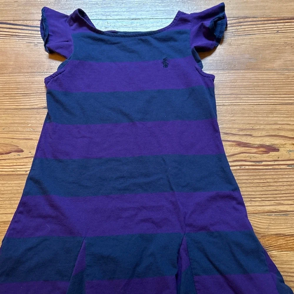 Ralph Lauren Striped Dress Girls‎ Purple Excellent Flutter Sleeve SIZE M (8-10)